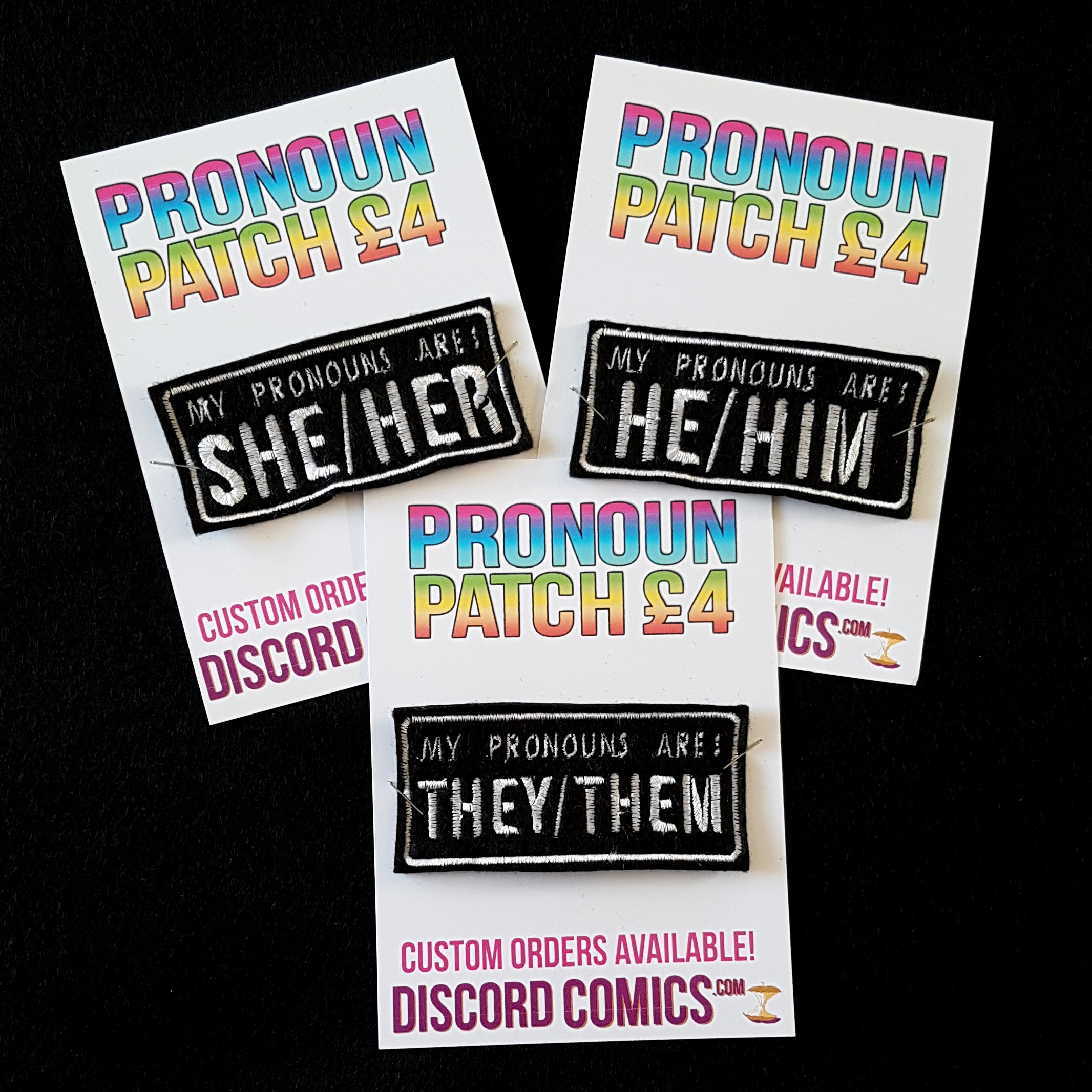 Pronoun Embroidered Patch Tabs Stuff