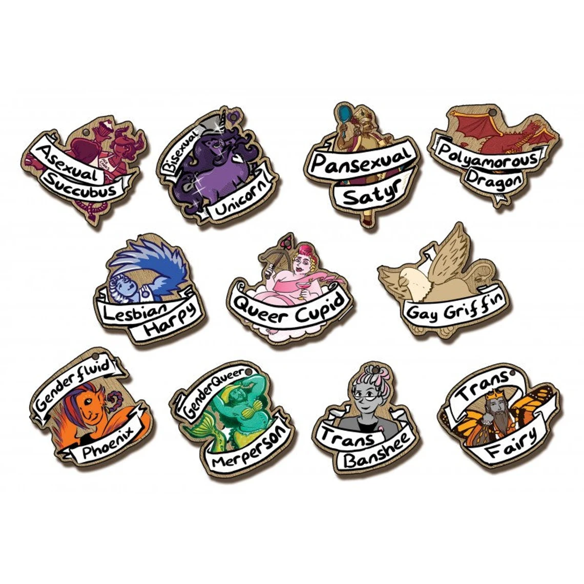 Minority Monsters Wooden Charm Necklaces or Keyring